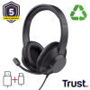 TRUST AYDA MAX USB CUFFIE CON MICROFONO FLIP TO MUTE OVER-EAR CABLATE USB-A USB-C CAVO 1.8 MT NERO