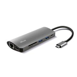 TRUST DALYX SCHEDA DI INTERFACCIA E ADATTATORE MULTIPORTA INTERNO 7-IN-1 HDMI RJ-45 USB 3.2 USB-C LETTORE DI SCHEDE MICRO SD SD CARD HDR E HDMI 1.4 GRIGIO