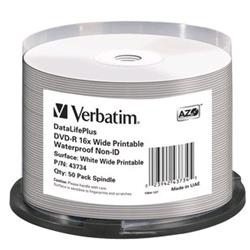 VERBATIM DVD-R 16X WIDE PRINTABLE WATERPROOF NO ID BRAND 4.7GB 50 Pz.