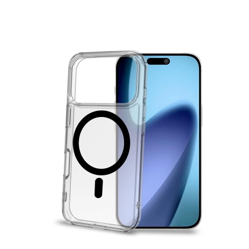CELLY APPLE iPHONE 17 PRO COVER MORBIDA TRASPARENTE IN TPU MagSafe CON ANELLO MAGNETICO COLORE NERO