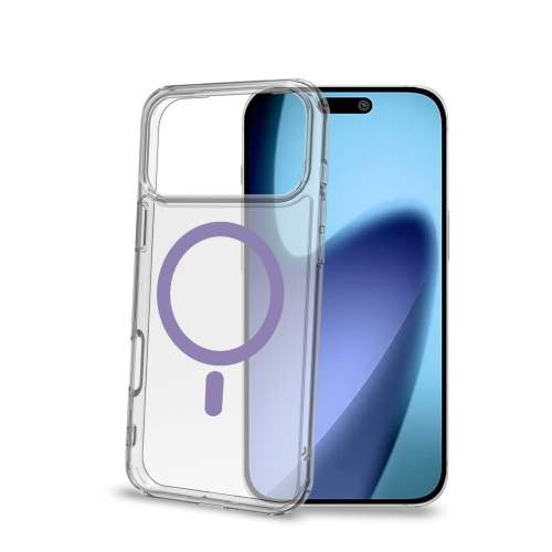 CELLY APPLE iPHONE 17 PRO MAX COVER MORBIDA TRASPARENTE IN TPU MagSafe CON ANELLO MAGNETICO COLORE VIOLA