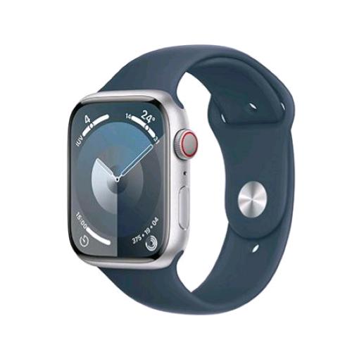 APPLE WATCH SERIES 9 GPS + CELLULAR 45mm ALUMINIUM CASE SILVER CON CINTURINO SPORT BAND STORM BLUE S/M