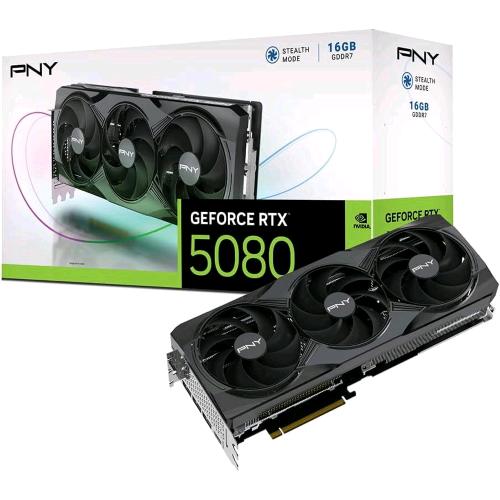 PNY GEFORCE RTX 5080 OVERCLOCKED TRIPLE FAN GPU NVIDIA 16 GB GDDR7 PCIe 5.0 16X