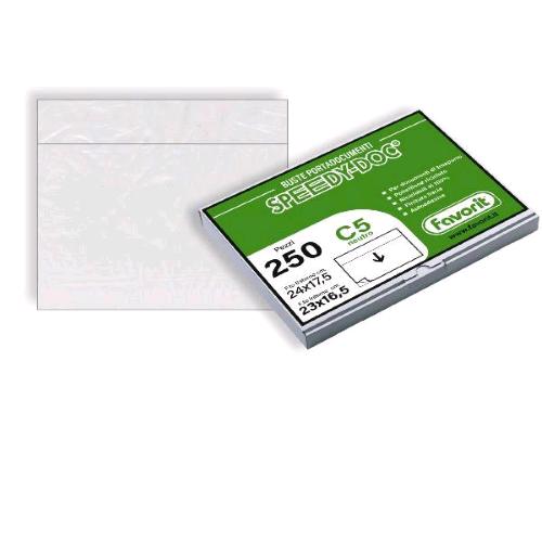 FAVORIT SPEEDY DOC C5 BUSTE AUTOADESIVE PORTADOCUMENTI PER SPEDIZIONI CORRIERI IN POLIETILENE 230X165 mm TRASPARENTE CONF 250 Pz.