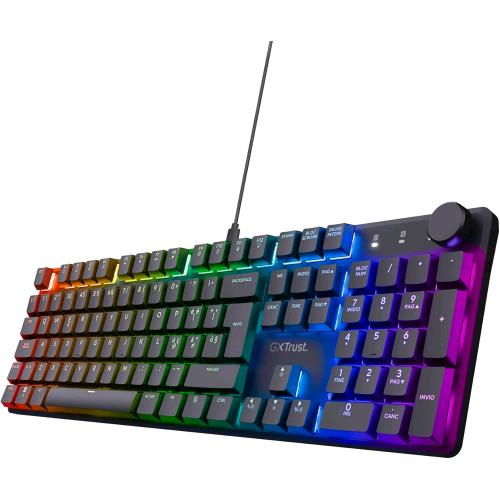TRUST GXT 866 TORIX TASTIERA GAMING MECCANICA INTERRUTTORI HUANO LINEARI ILLUMINAZIONE RGB ANTI-GHOSTING N-KEY ROLLOVER TASTIERA USB GAMING PROGRAMMABILE LAYOUT ITALIANO QWERTY PC LAPTOP NERO