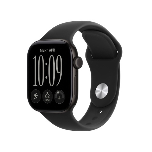 APPLE WATCH SERIES 12 2026 GPS CASSA 42mm IN ALLUMINIO NERO CON CINTURINO SPORT NERO S/M