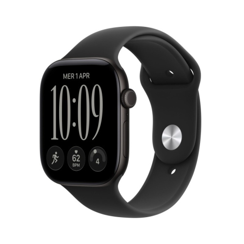 APPLE WATCH SERIES 12 2026 GPS CASSA 46mm IN ALLUMINIO NERO CON CINTURINO SPORT NERO M/L