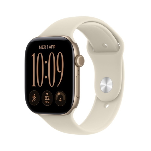 APPLE WATCH SERIES 12 2026 GPS CASSA 46mm IN ALLUMINIO ORO CHIARO CON CINTURINO SPORT SABBIA M/L