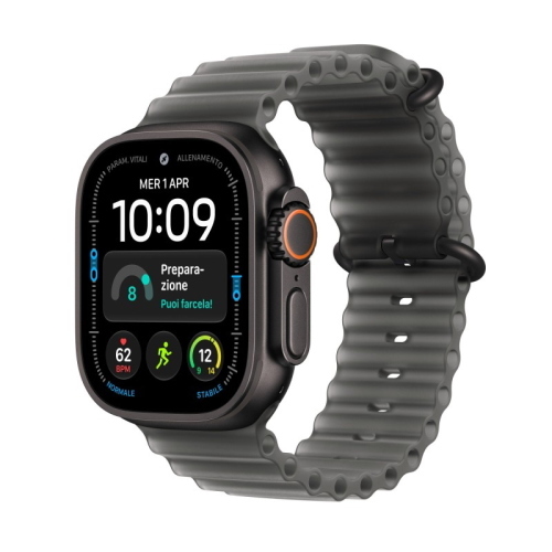 APPLE WATCH ULTRA 4 2026 GPS + CELLULAR 5G CASSA 49mm IN TITANIO NERO CON CINTURINO OCEAN NERO TRASLUCIDO