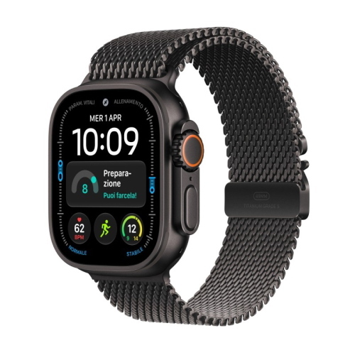 APPLE WATCH ULTRA 4 2026 GPS + CELLULAR 5G CASSA 49mm IN TITANIO NERO CON LOOP IN MAGLIA MILANESE IN TITANIO NERO M