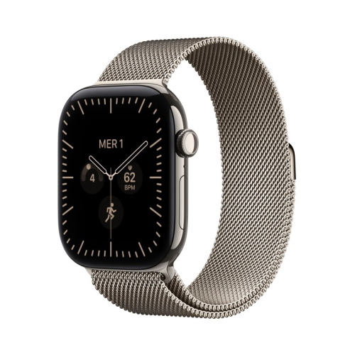APPLE WATCH SERIES 12 2026 GPS + CELLULAR 5G CASSA 46mm IN TITANIO NATURALE CON LOOP IN MAGLIA MILANESE NATURALE M/L