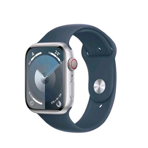APPLE WATCH SERIES 9 GPS + CELLULAR 45mm ALUMINIUM CASE SILVER CON CINTURINO SPORT BAND STORM BLUE M/L