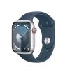 APPLE WATCH SERIES 9 GPS + CELLULAR 45mm ALUMINIUM CASE SILVER CON CINTURINO SPORT BAND STORM BLUE M/L