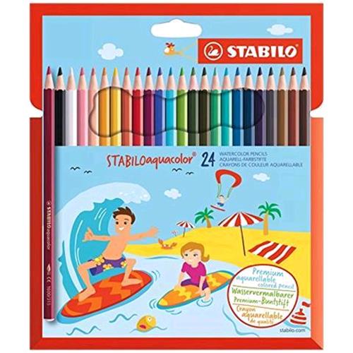 STABILO AQUACOLOR PASTELLI ACQUARELLABILI 2.8 mm COLORI ASSORTITI ASTUCCIO CONF 24 Pz.