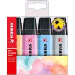 STABILO BOSS ORIGINAL PASTEL EVIDENZIATORE PUNTA A SCALPELLO 2/5 mm COLORI ASSORTITI CONF 4 Pz.