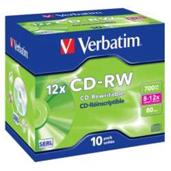 VERBATIM CD-RW 700MB 80 RISCRIV.12X CF.10 XX 43148