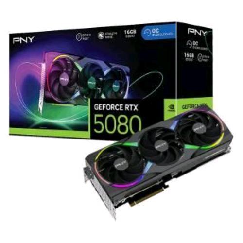 PNY NVIDA GEFORCE RTX 5080 ARGB 16GB GDDR7 DLSS4 PCI Express x16 5.0 Overclocked TRIPLE FAN